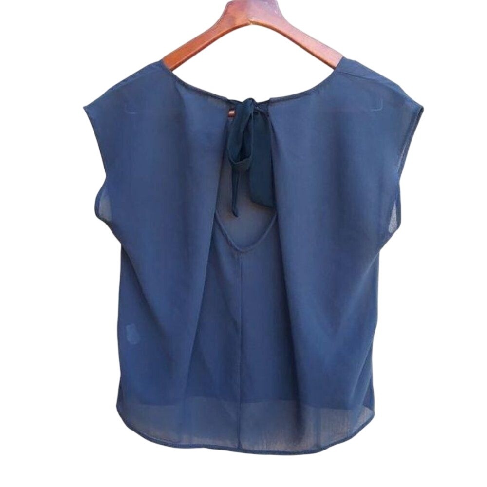 Vtg Goth Sheer Charcoal Cutout Bow Tie Back Crop Top Blouse Sz S Fairy Grunge